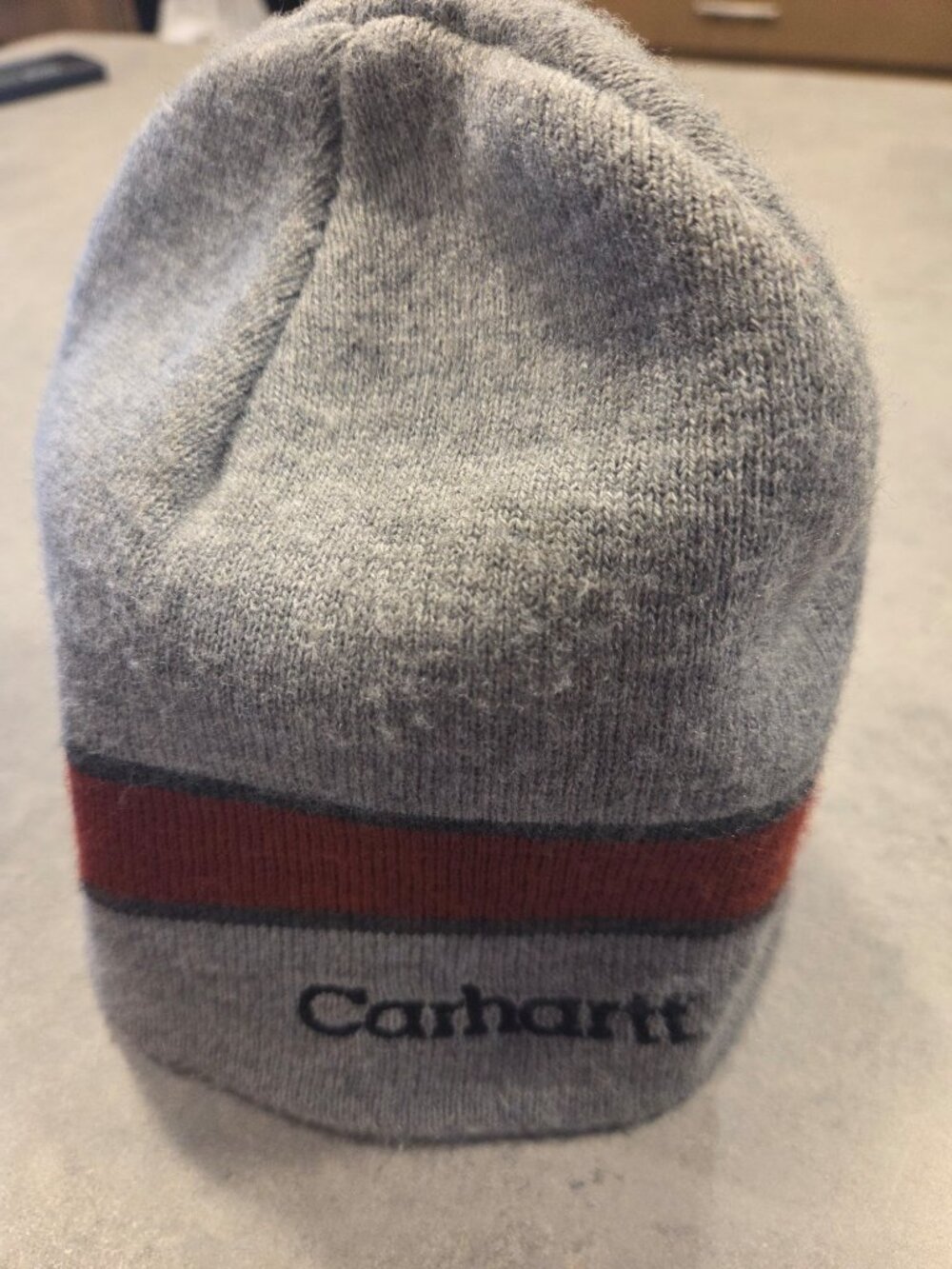 Carhartt Kids Beanie Gray Red Stripe Made in USA One Size Knit Hat - Picture 4 of 4